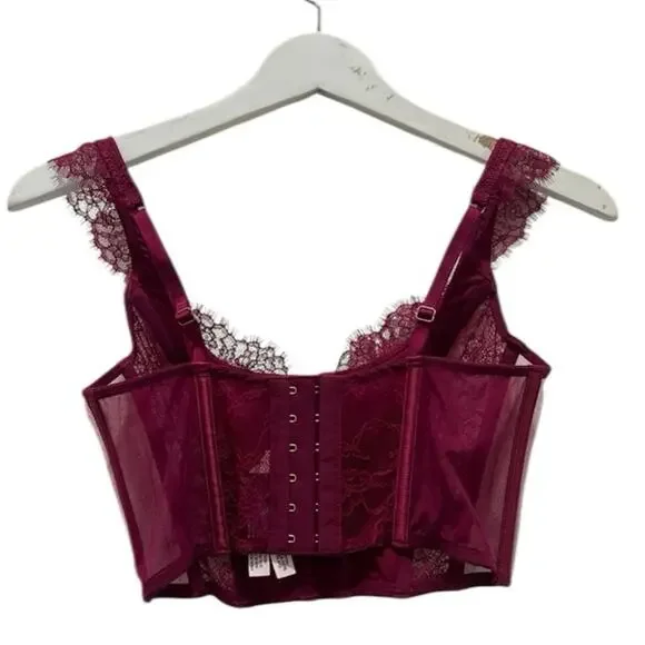 Victoria’s Secret Dream Angels Burgundy Lace Corset Bustier Gothic Romance Top - Picture 3 of 16